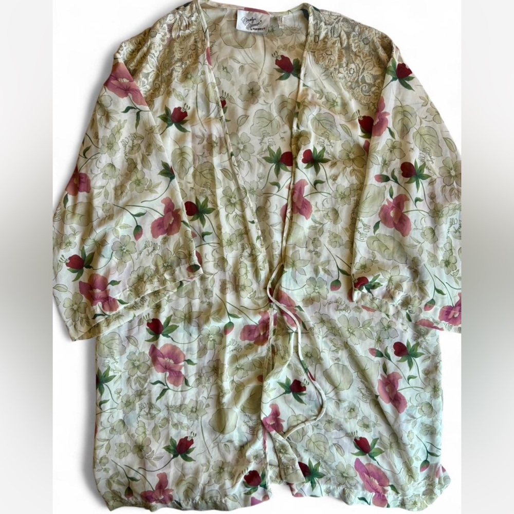 Warner's Marilyn Monroe Floral Tie-Front Robe in Cream and Red